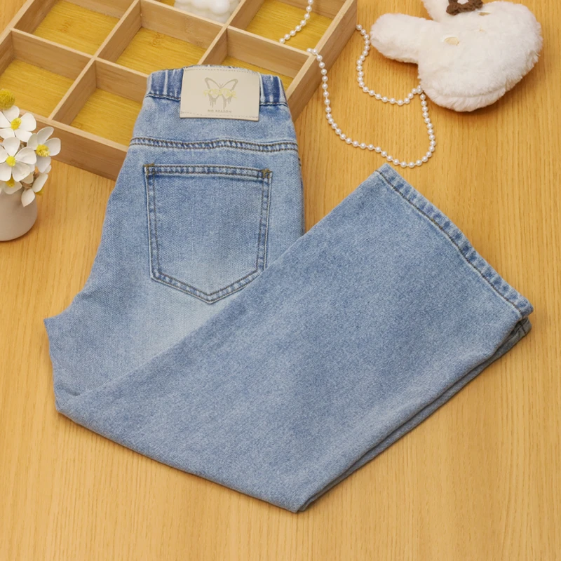 女大童牛仔裤2025春夏薄款儿童窄版阔腿裤12-15岁女童直筒牛仔裤