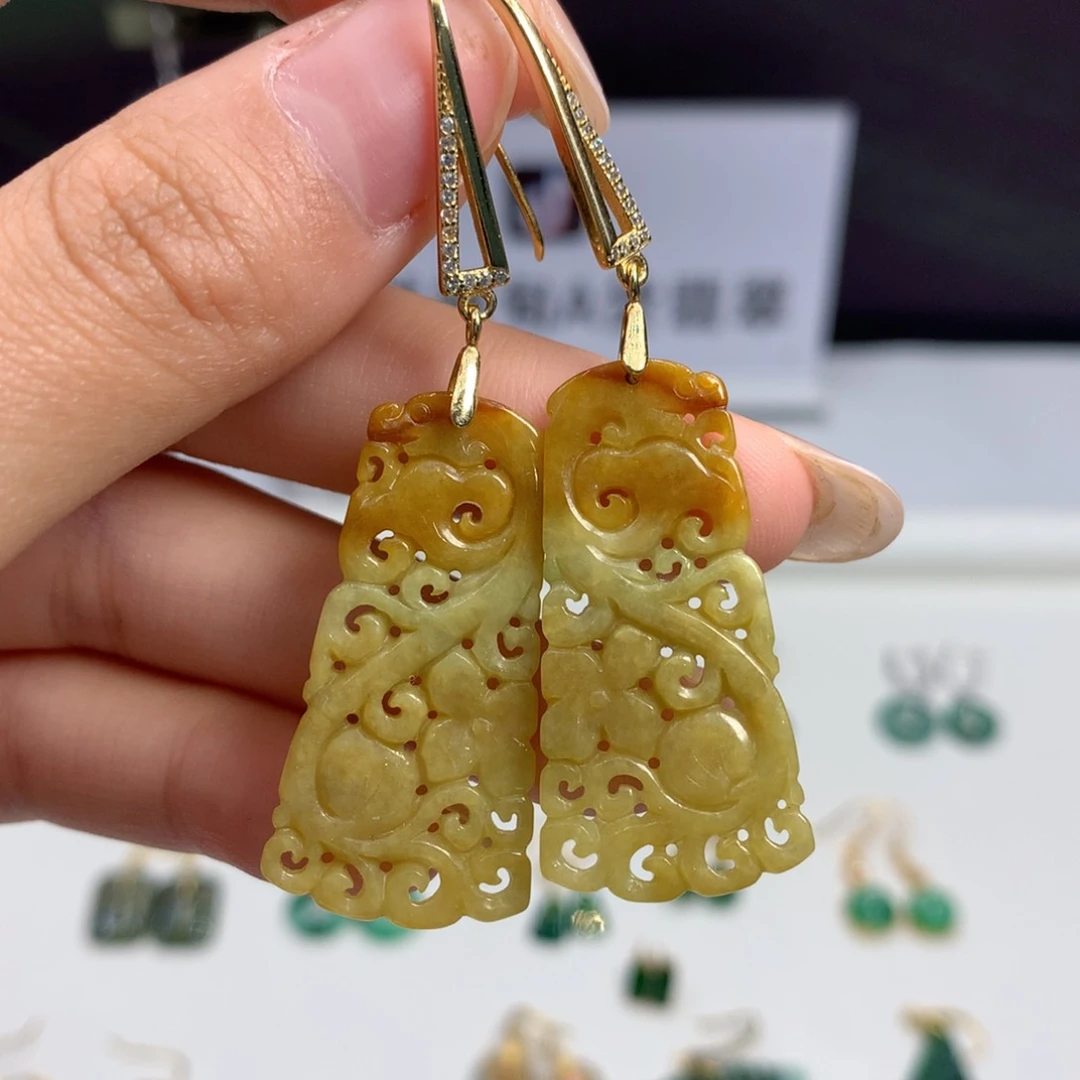 翡翠银S925镶嵌耳饰耳饰