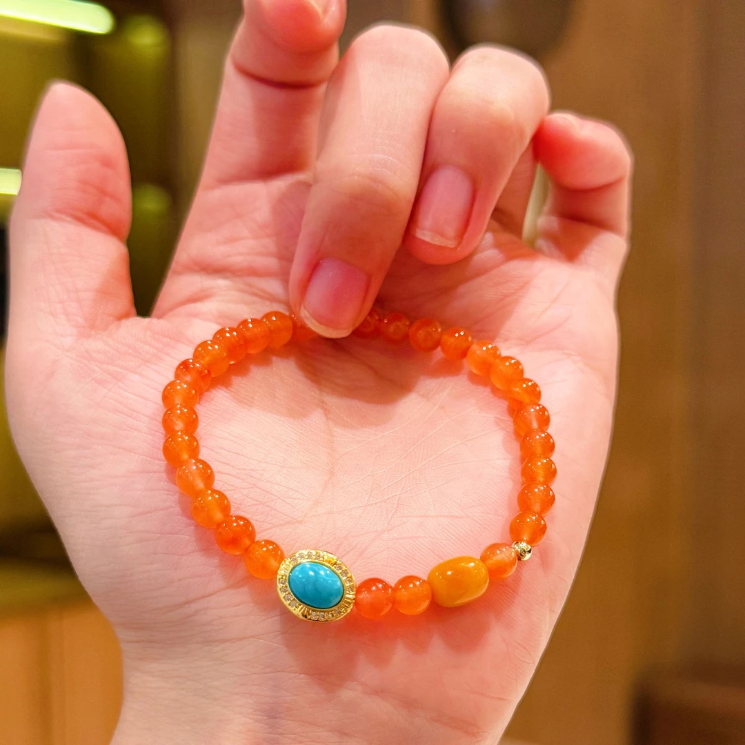 【如意喜乐】天然南红樱桃红手串绿松石平安富贵气质款原创手作国风