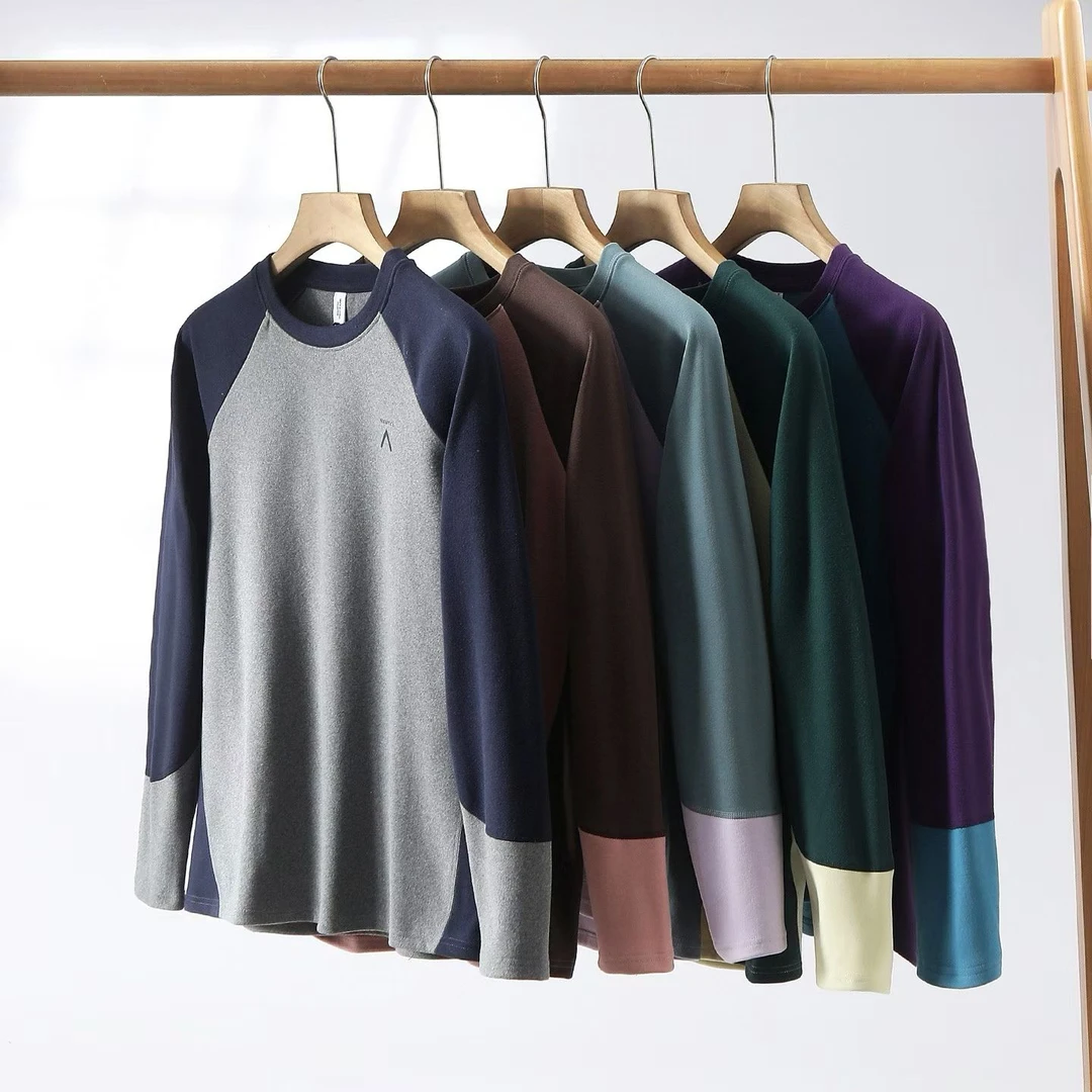 双面德绒秋冬户外山系亲肤保暖撞色拼接圆领长袖T恤打底衫2526