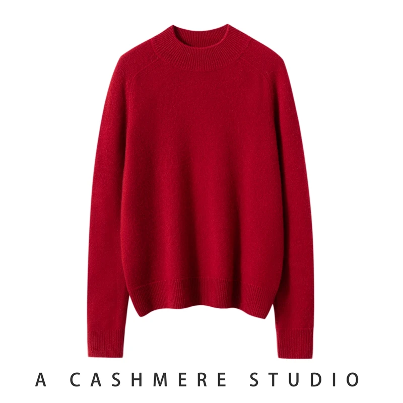 不议价】女士315克纯羊绒7针马鞍肩半高领双股康赛妮针织长袖套衫