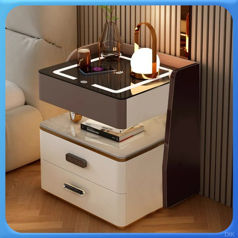 智能床头柜高级轻奢现代无线简约充电卧室多功能收纳实木床边柜