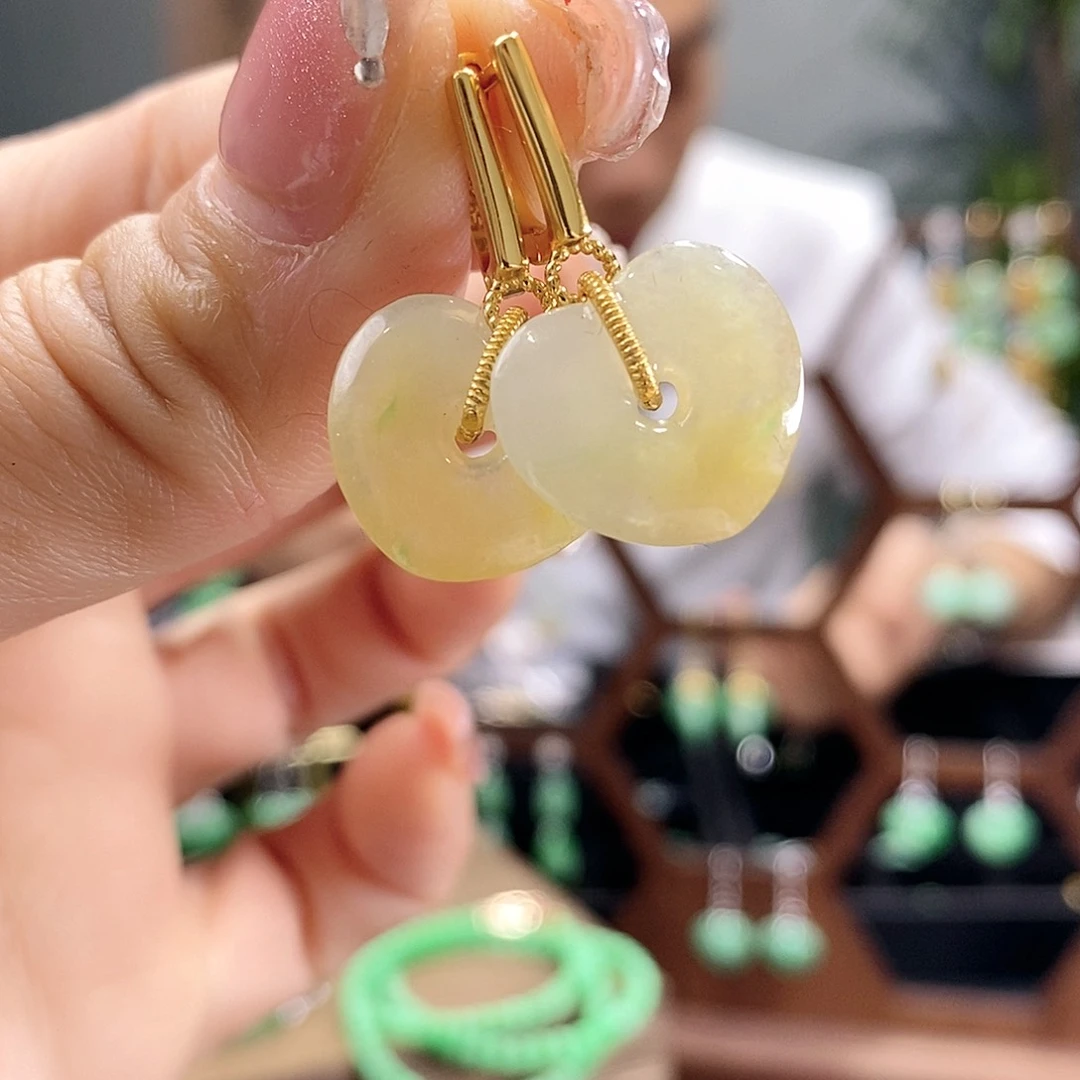 翡翠耳饰银S925镶嵌翡翠