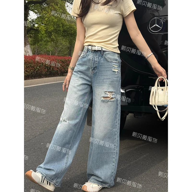 【只出不进-浮浮款】高腰带腰带宽松百搭阔腿直筒裤G7566