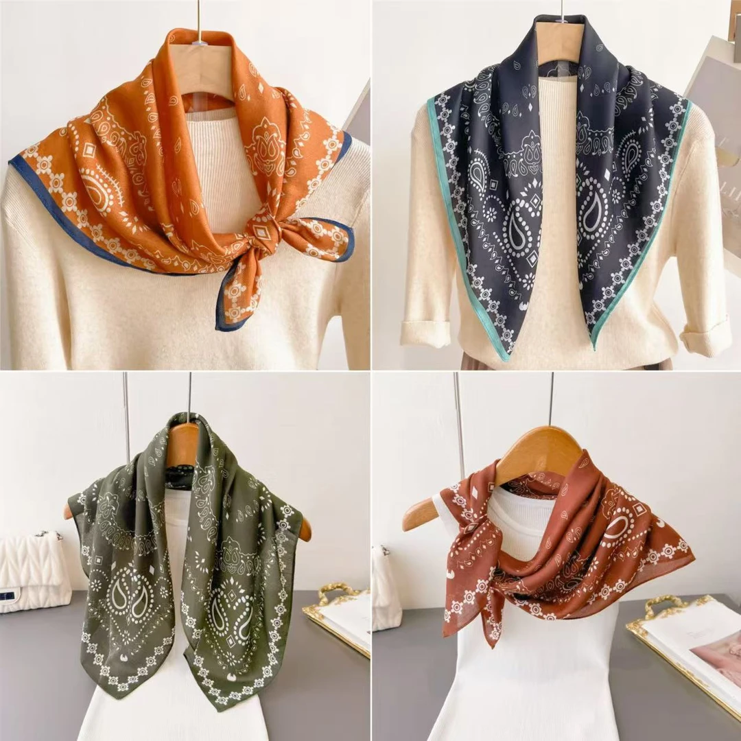 棉麻手感人小方巾护颈围巾拼色领巾时尚百搭披肩