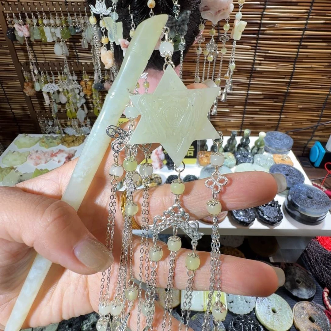 岫玉未镶嵌发簪福利款双流苏