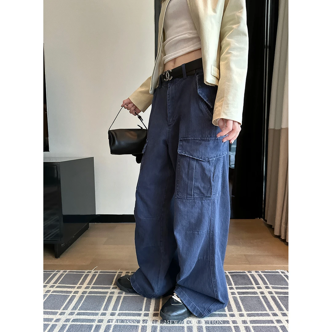 THEISSN宁司 口袋垂感宽松牛仔裤女早秋复古百搭裤子 01251