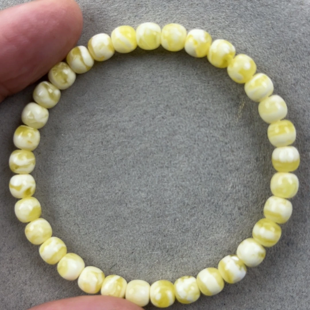 蜜蜡未镶嵌手串纯天然俄料瓷白花虎皮极限弧高桩6*5.5