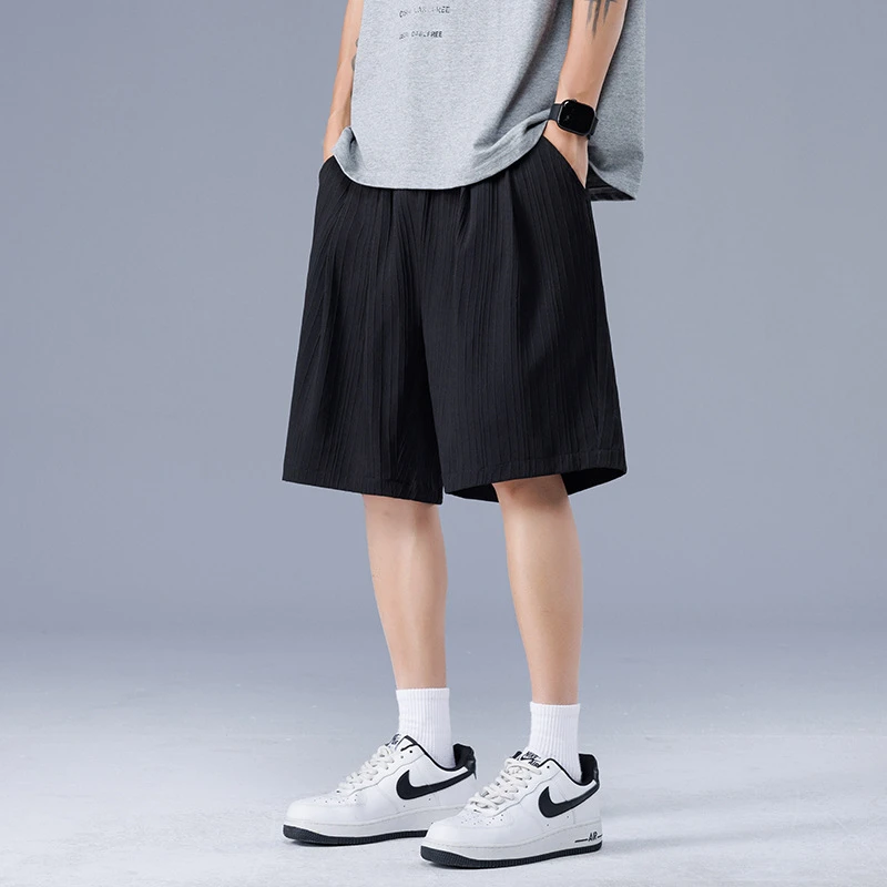 夏季街头纯色直筒休闲短裤男潮牌宽松百搭休闲五分裤透气冰丝裤男