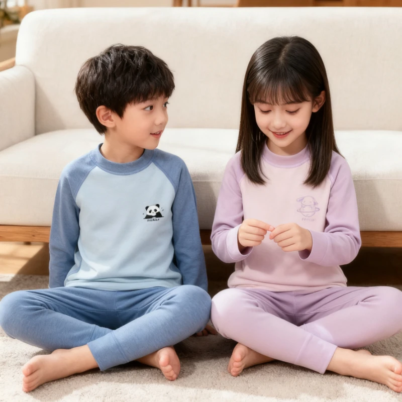 优乐盒冬季7A抗菌儿童保暖内衣套装中大童舒适秋衣秋裤男宝家居服