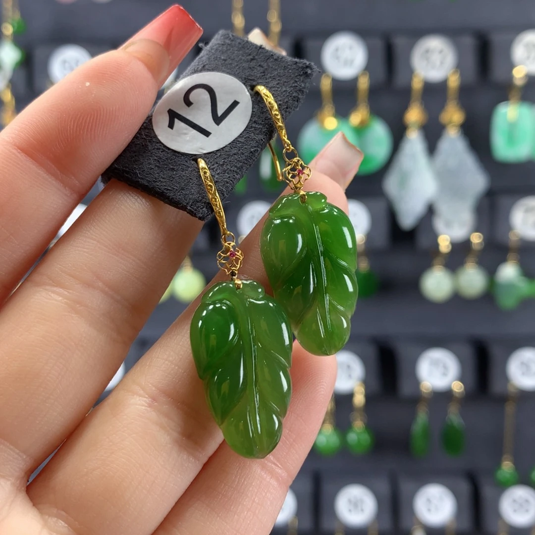 和田玉耳饰18K金镶嵌郡*