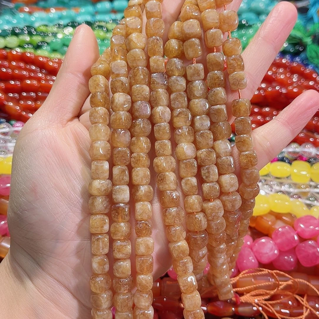 玛瑙/玉髓合金珠宝半成品7mm玉髓方糖一条