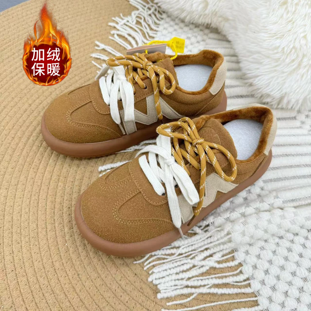 828-1A 黄色 加绒厚底勃肯鞋女2025新款复古百搭休闲德训鞋软底鞋