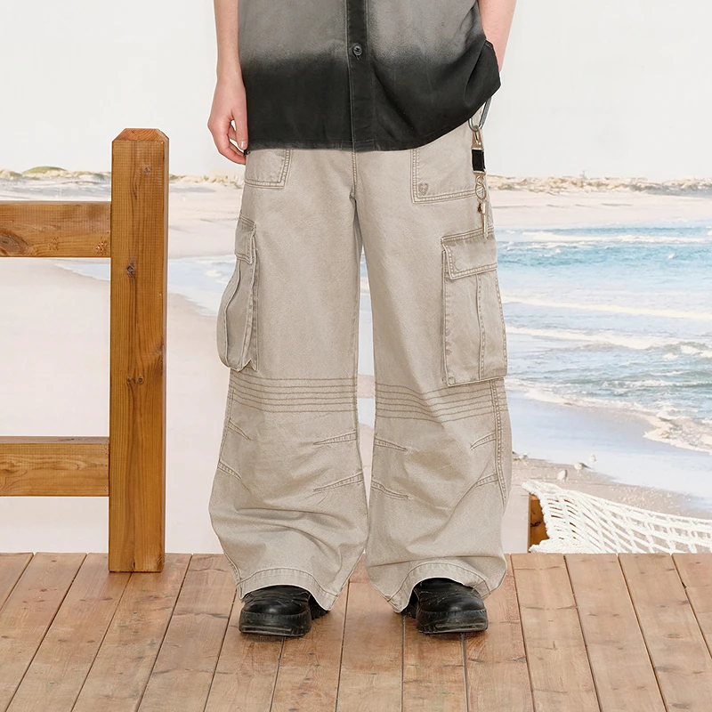 【INXX】潮流街头立体贴袋休闲裤捏褶绗线设计长裤情侣XRF2230807