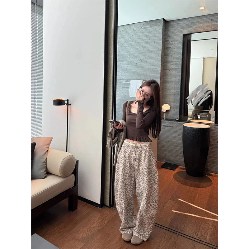 早秋季新款修身显瘦百搭时尚简约风薄款长袖上衣宽松直筒长裤套装