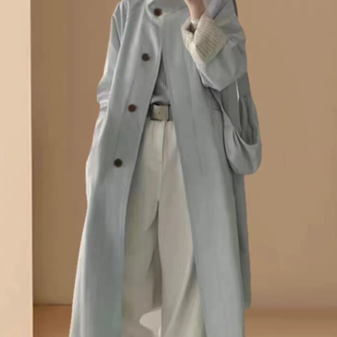 2025春秋新款小个子韩系中长款立领爆款风衣外套女