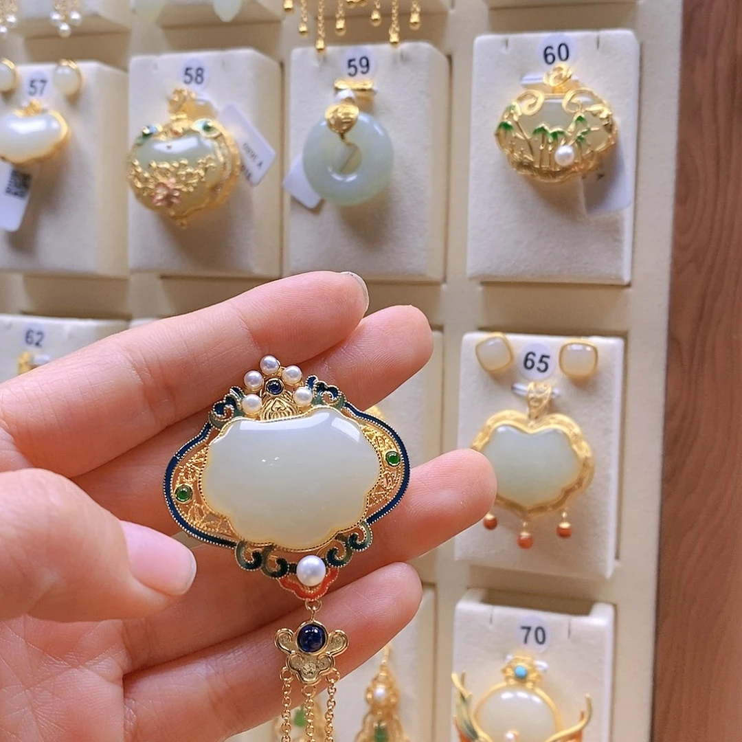 和田玉颈饰银S925镶嵌