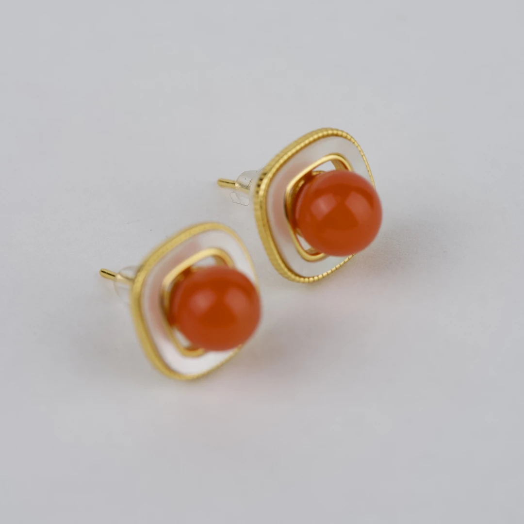 【公子优选】几何贝母包边南红耳钉（多样性发其一）ZX-21995