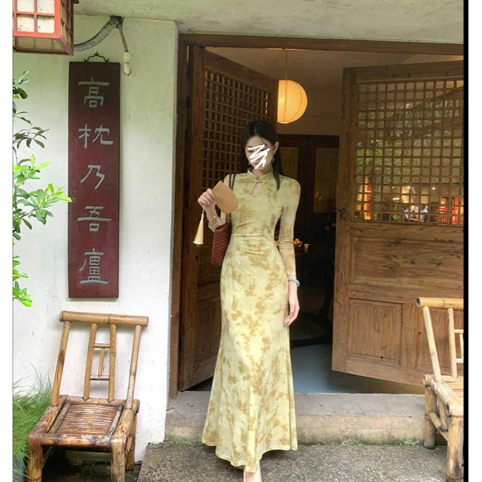 新中式国风【秋香】禅意旗袍连衣裙早秋显瘦气质长裙3336#