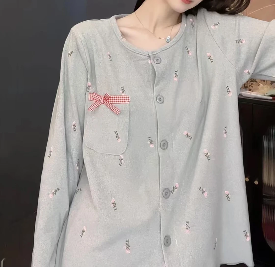 （断码不加）6302德绒开衫睡衣小香风长袖长裤韩版外出甜美风套装HM