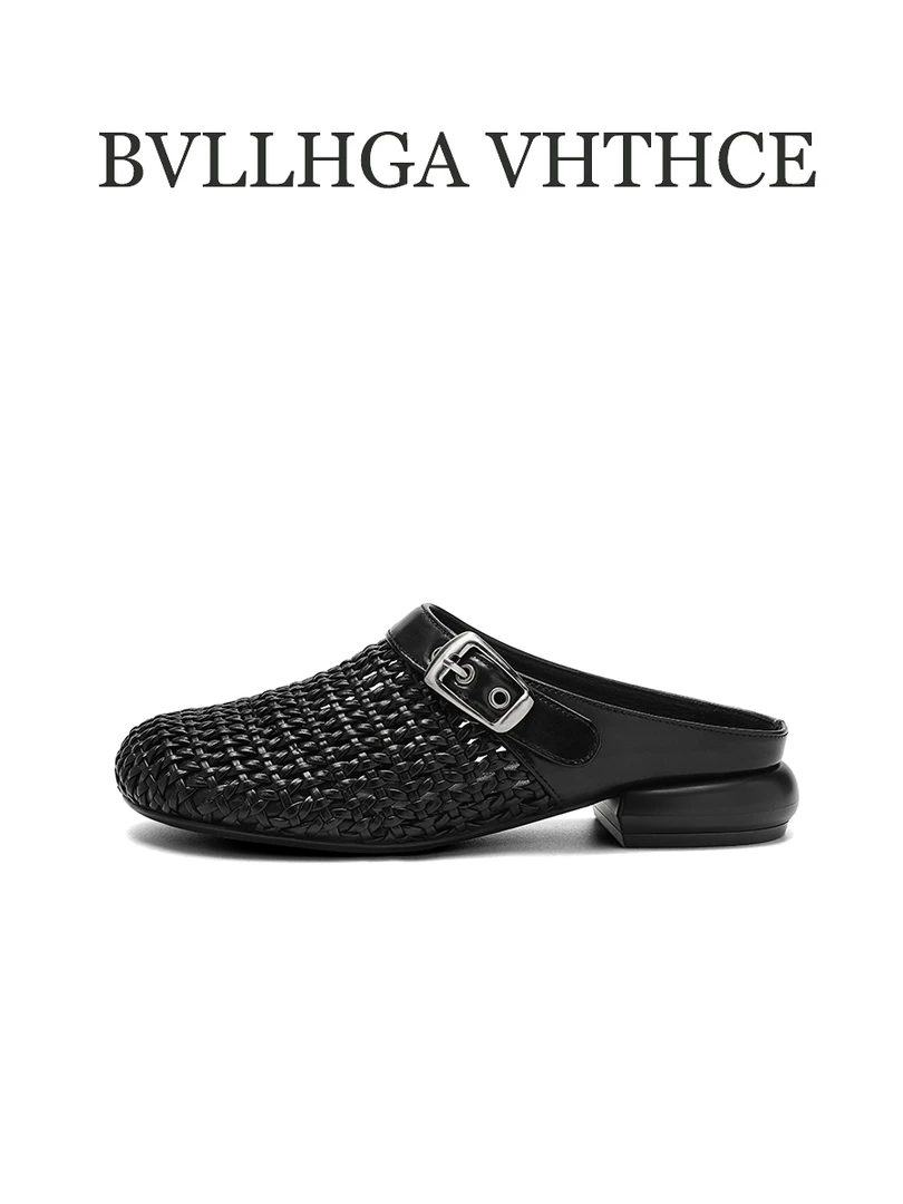 BVLLHGA VHTHCE 手工编织胎牛拖鞋外穿镂空百搭低跟女鞋 350