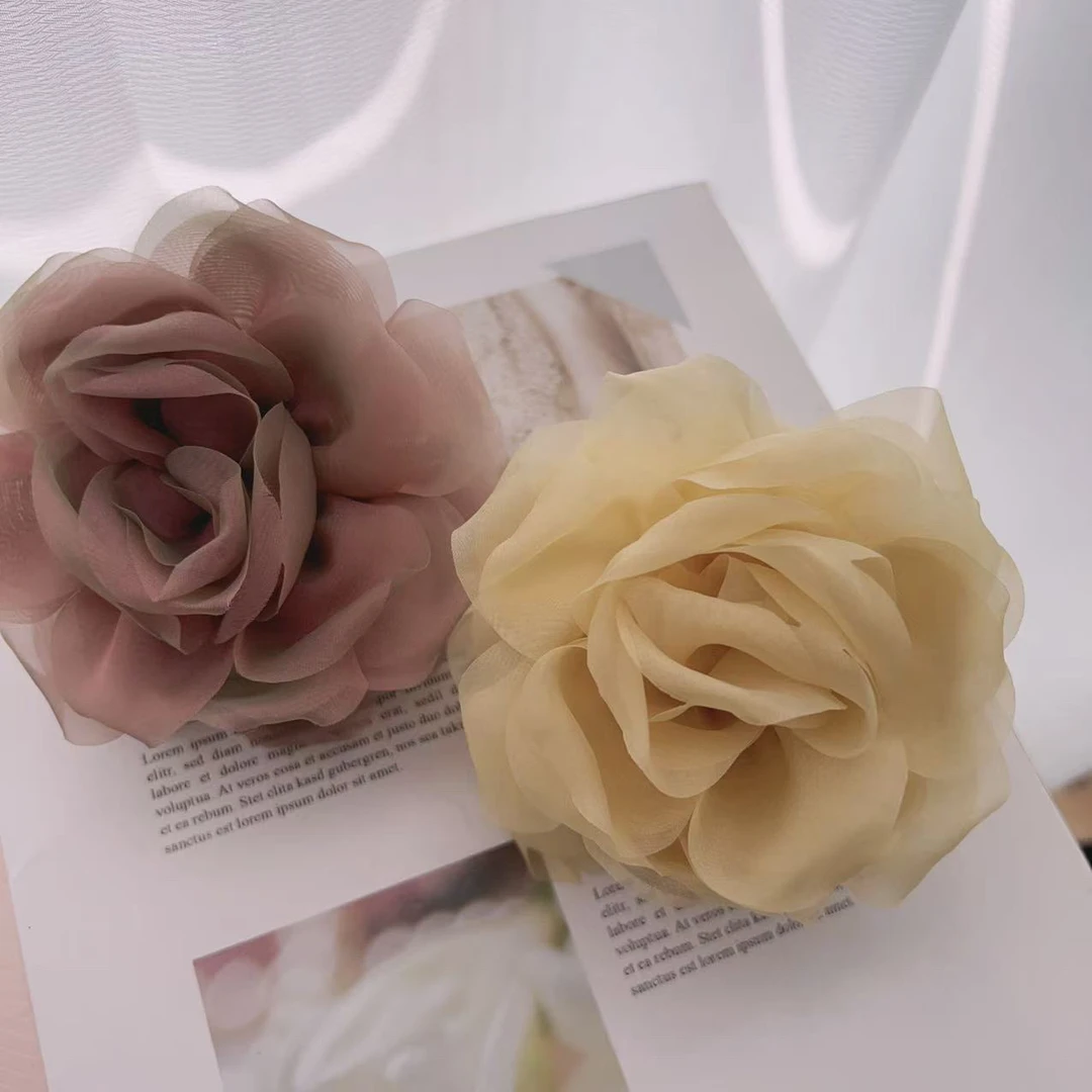 初菡新款韩版花朵欧根纱高品质抓夹气质减龄氛围感抓夹发夹发饰