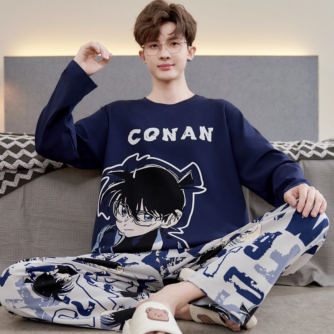 青少年加大码男士长袖宽松纯棉睡衣春秋款男生2024新款家居服套装