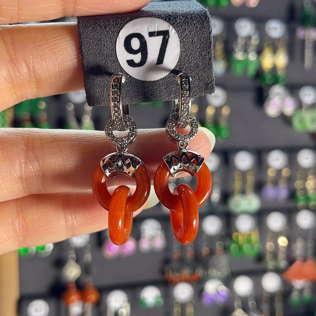 翡翠银S925镀金镶嵌耳饰97