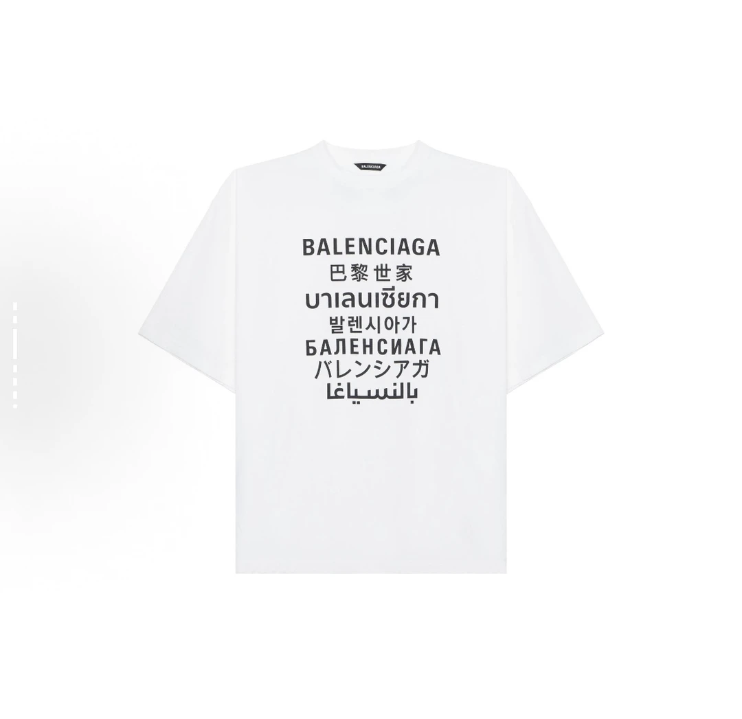 全新未使用 Balenciaga/巴黎世家 白色七国语言短袖纯棉休闲夏季