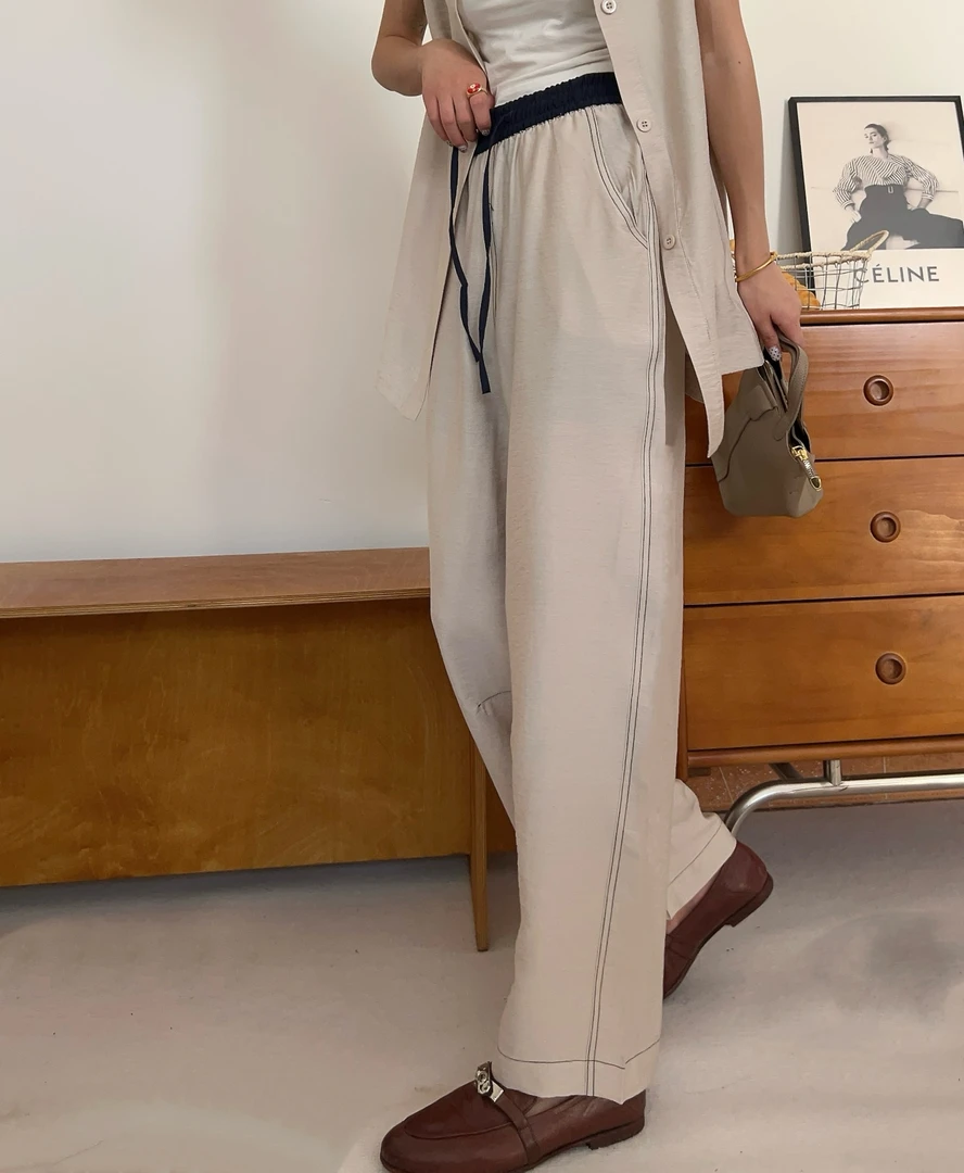X25148简约女宽松日系风常规阔腿抽绳休闲裤