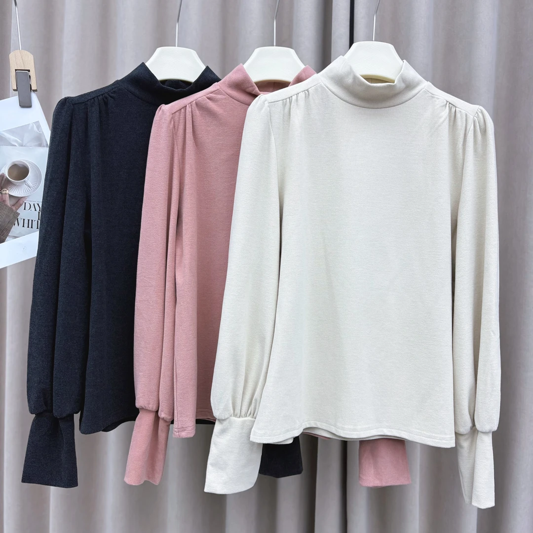 静静推荐 秋冬新款时尚气质百搭泡泡袖立领上衣22c8070