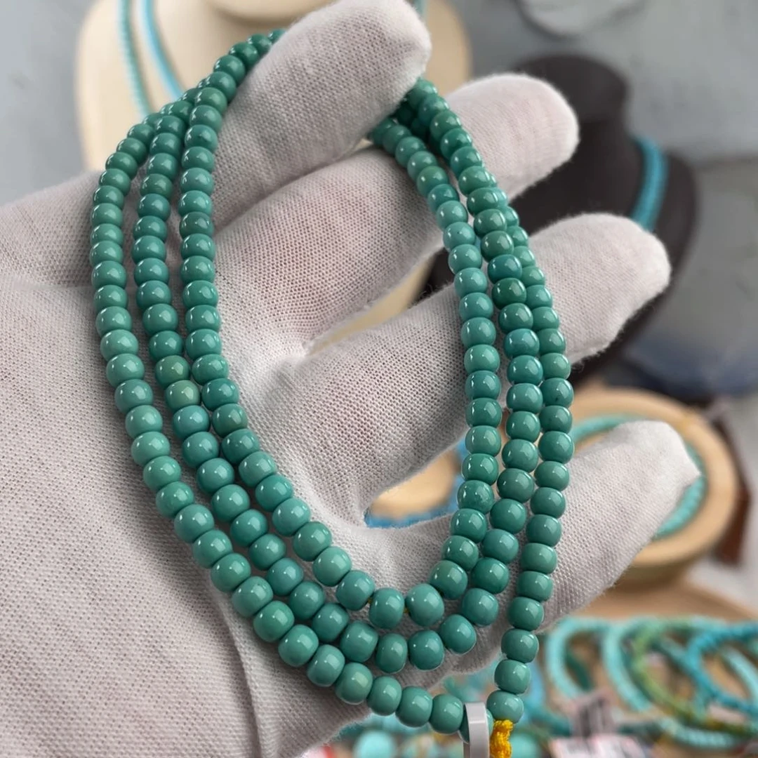 绿松石手链未镶嵌丫角山精品玉化108卡4.5