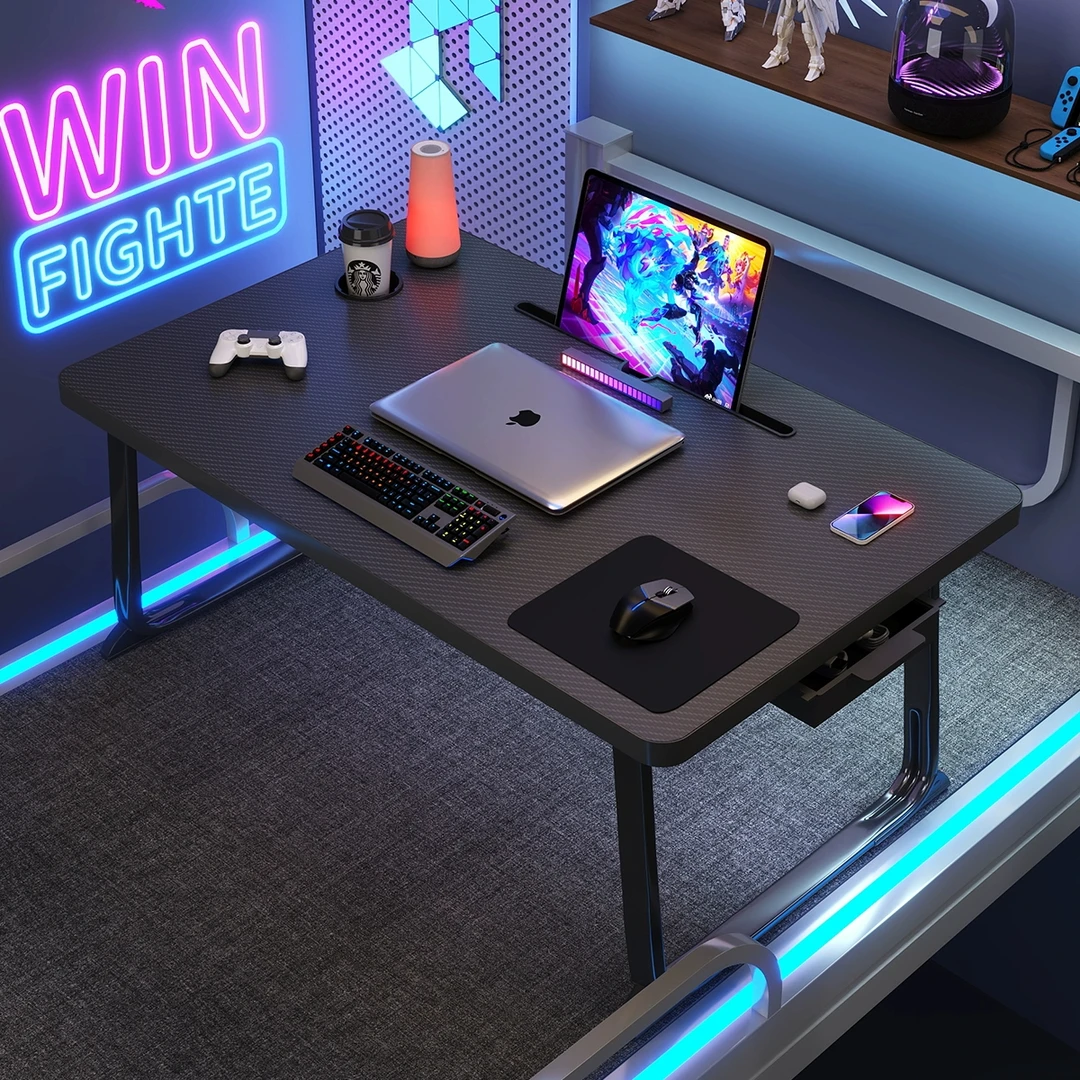 三梦床上折叠小桌子游戏电竞风碳纤维纹理床上电脑桌宿舍学习桌子