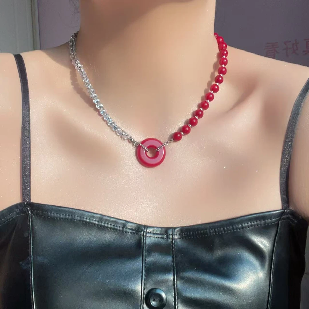非金属莫桑石项链 新中式国风复古安哥拉红锁骨链复古高级新款