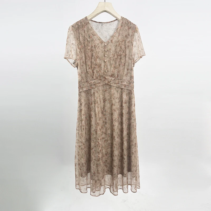 【JX7844粉】2025时尚优雅百搭洋气款夏季短袖中长款气质连衣裙裙子