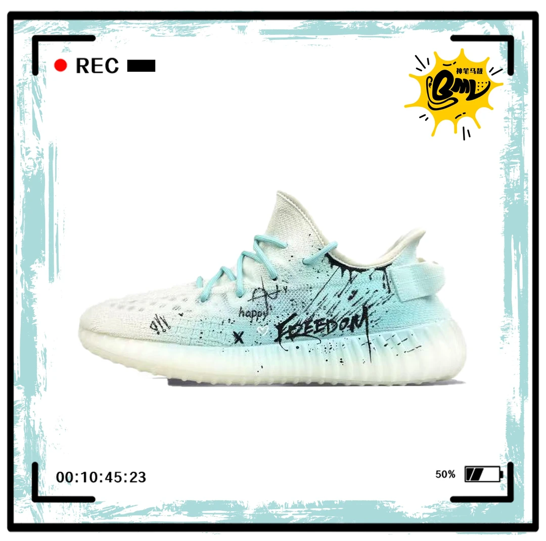 【定制球鞋】Boost 350 V2椰子迟星手册涂鸦风浪漫泼墨低帮休闲鞋