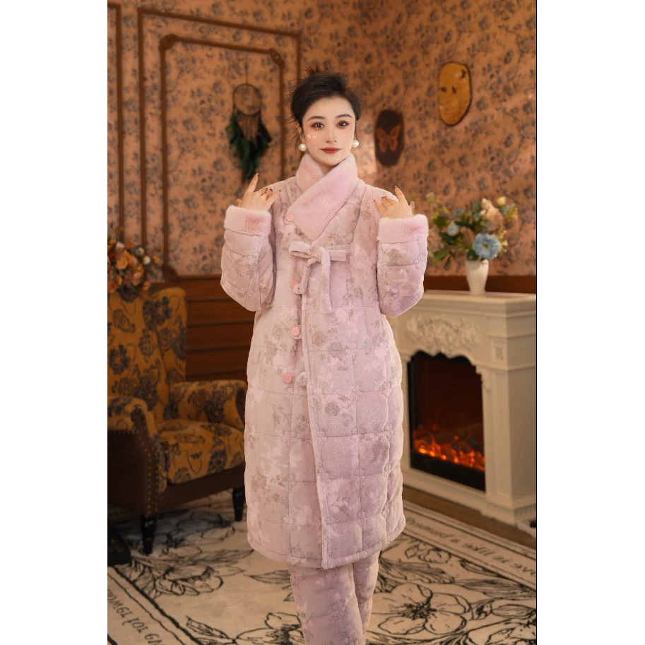 【玉玲珑●长款】【亭子】女士家居服长袖睡衣女秋冬套装加厚保暖