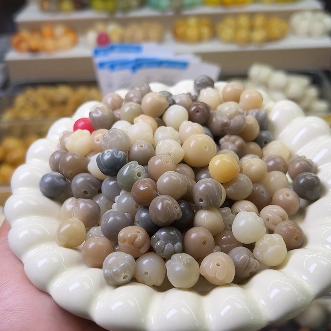 菩提根/象牙果手串40颗微瑕莫兰迪色猫爪