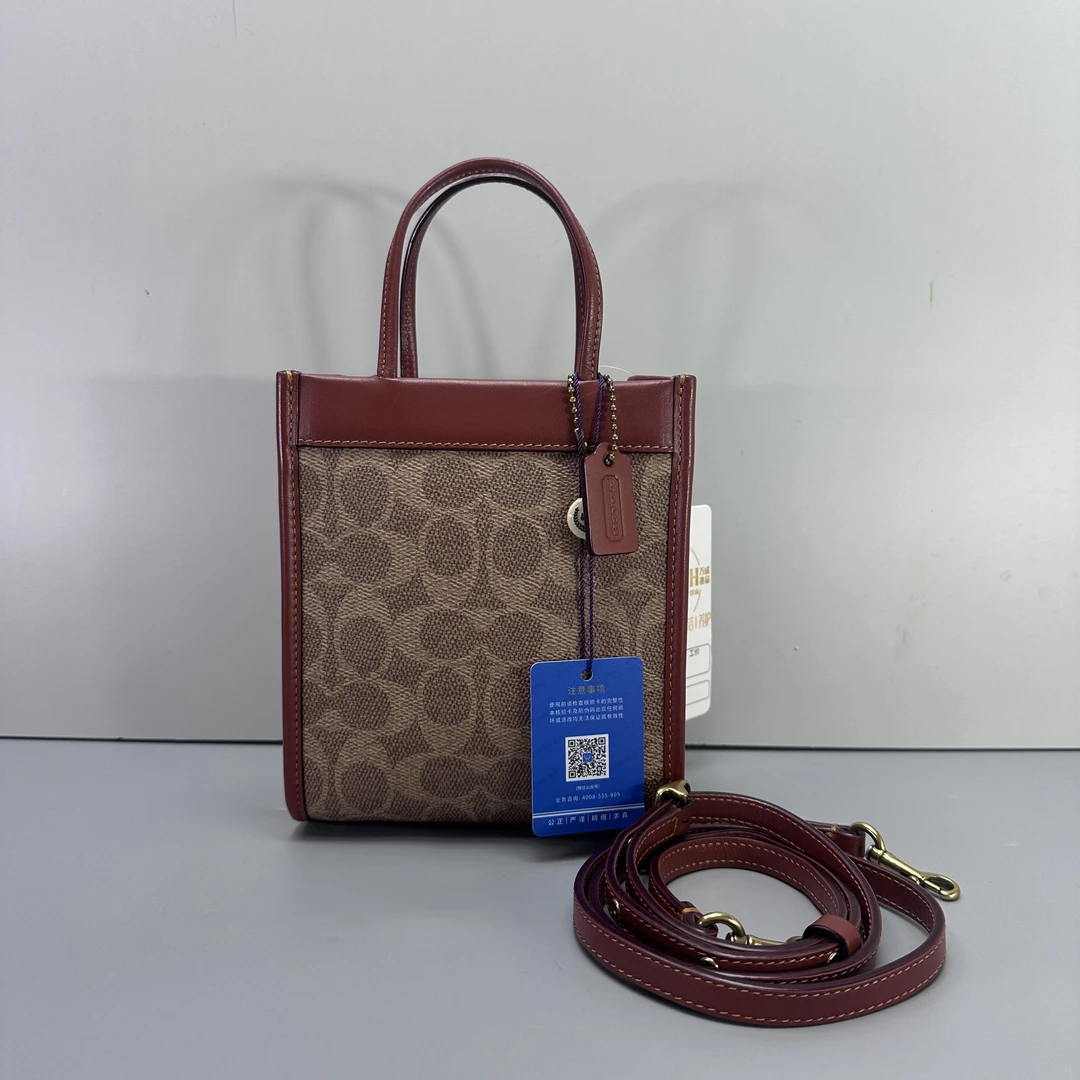 95新 COACH/蔻驰 红棕老花琴谱包14X17X6cmM091408