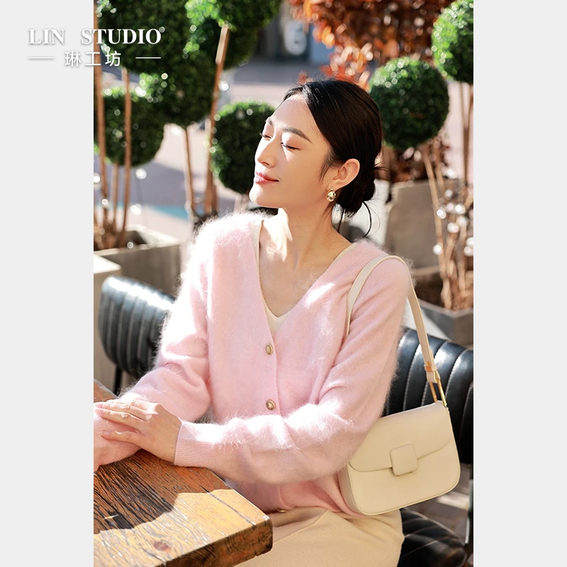 【拉绒工艺 100%山羊绒】琳工坊“绣薄”粉色针织衫休闲时尚唐琳设计
