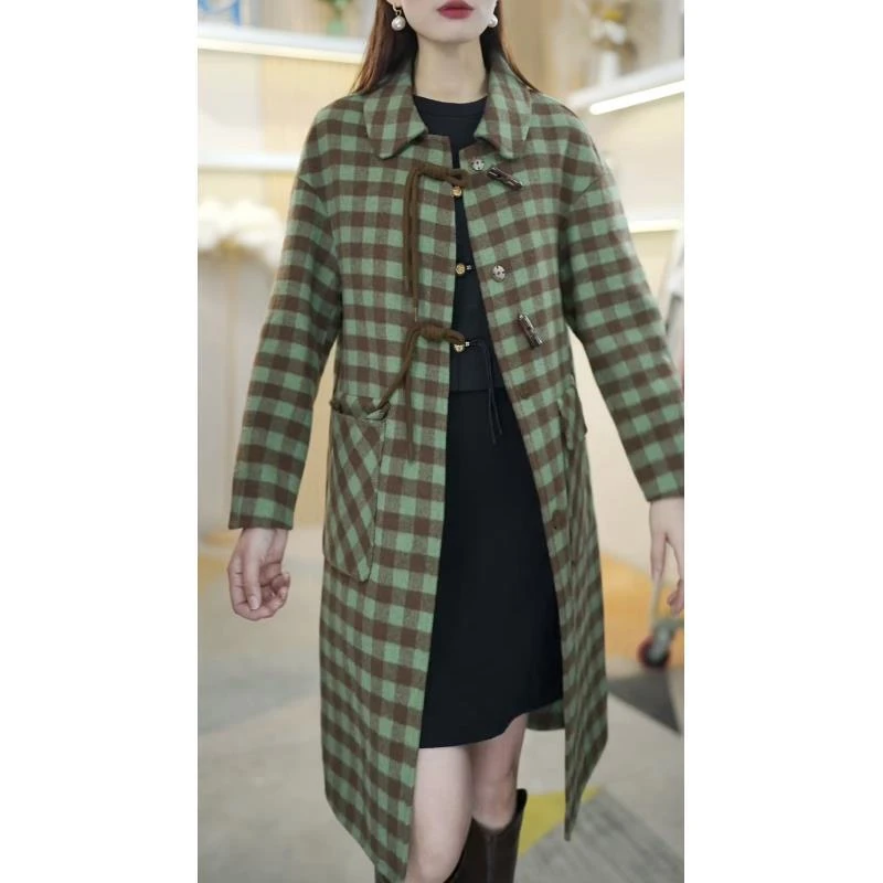 Z2904 常规款中长款女格子毛呢外套呢子网红冬装H1