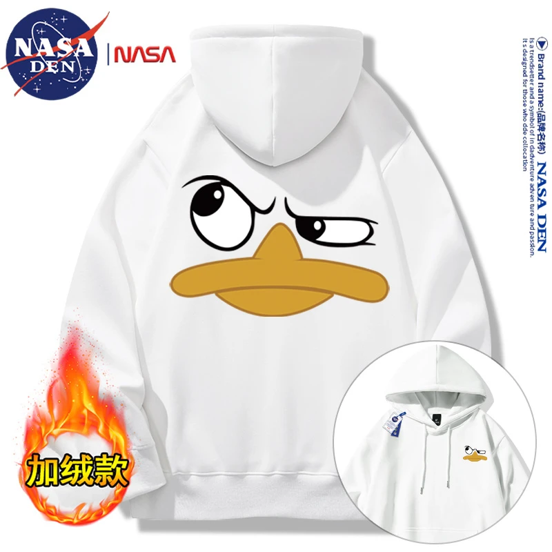NASA联名连帽卫衣保暖男女上衣潮流美式印花加绒加厚秋冬宽松长袖