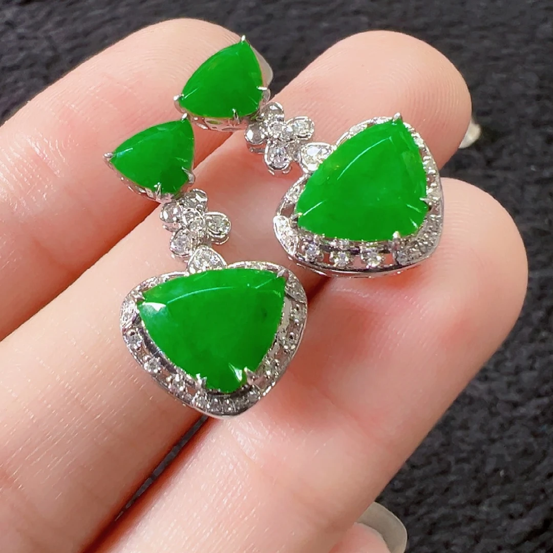 翡翠18K金镶嵌耳饰签收后24小时鉴赏期