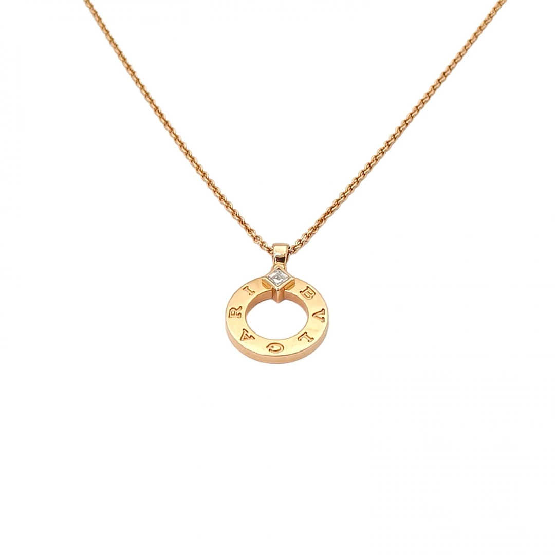 99新 BVLGARI/宝格丽 【念念】单钻镂空大圆饼项链 18K玫瑰金