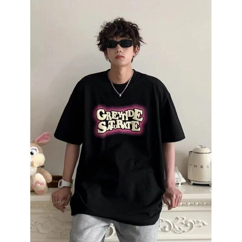 2025夏季新款短袖T恤情侣夏季新款短袖美式潮牌宽松半袖tee字母