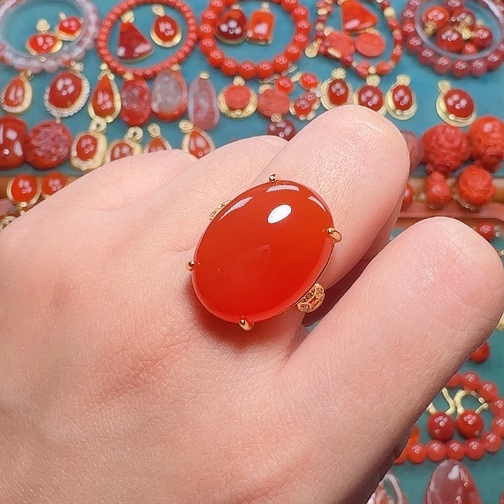南红玛瑙银S925镶嵌戒指