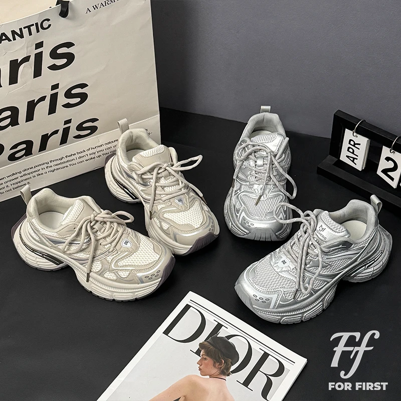 【LB】2025新款增高厚底老爹鞋女网面休闲运动百搭女鞋