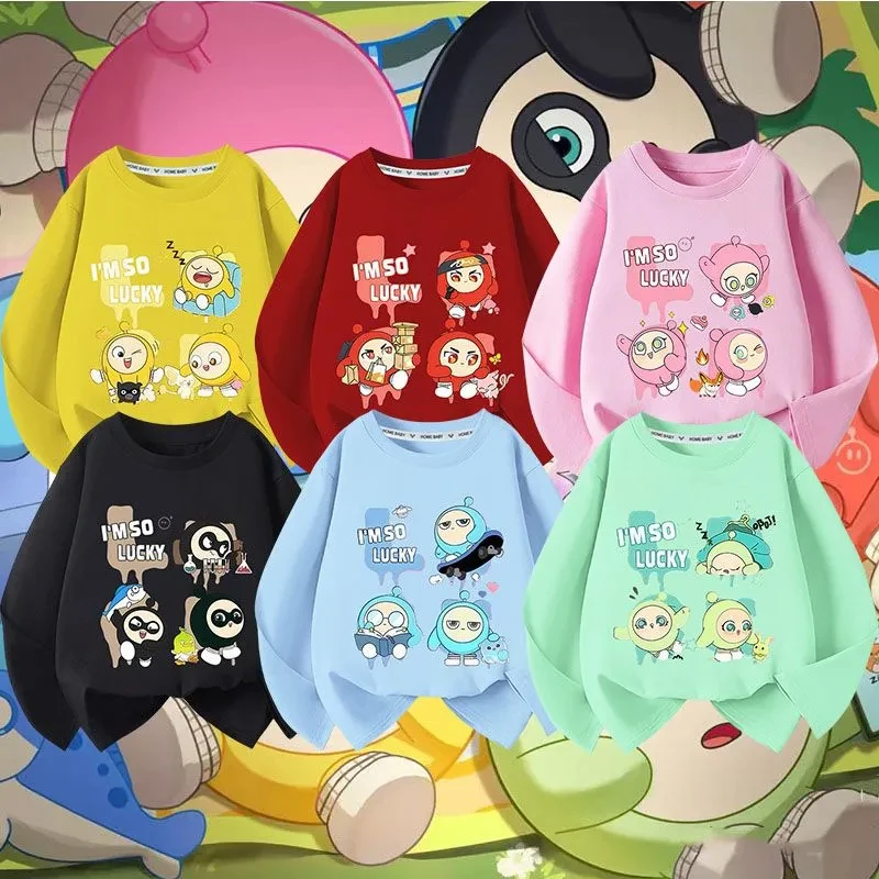 蛋仔派对艾比卡通印花秋季新款儿童纯色长袖纯棉男女童休闲上衣