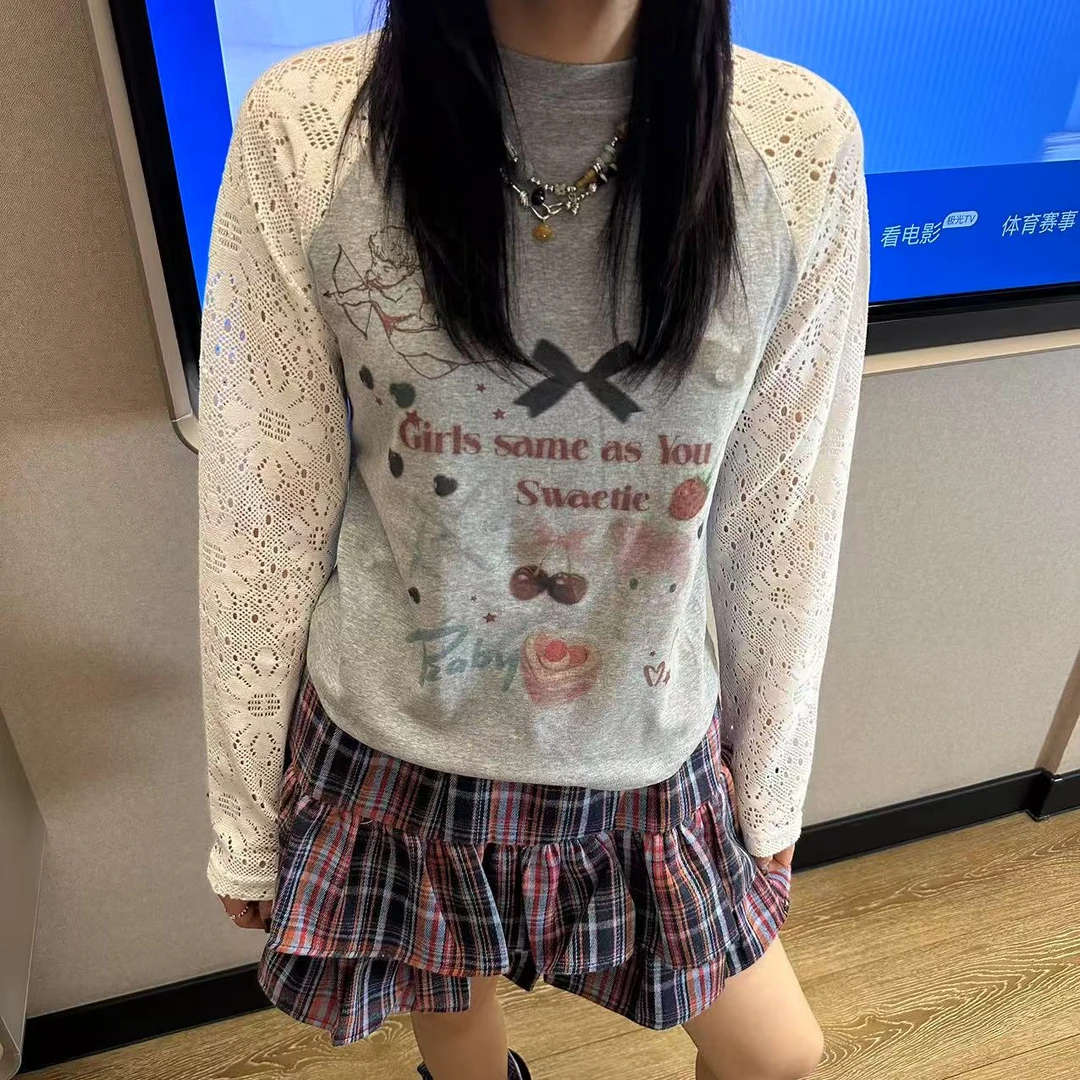 【一个亦】拼接蕾丝袖上衣YING/8190