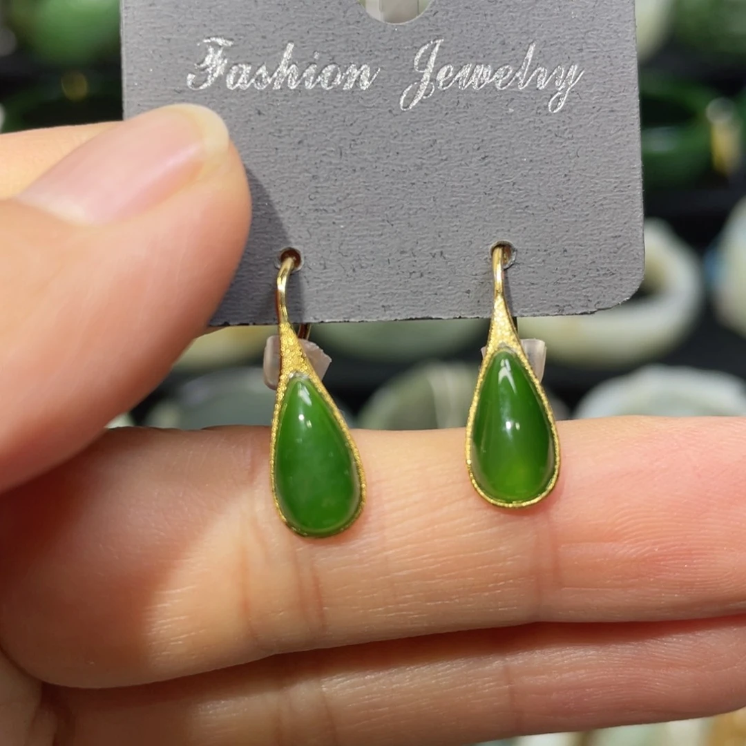 银S925镶嵌和田玉耳饰